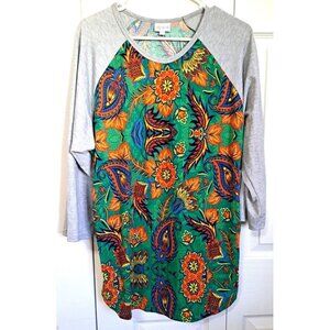 Lularoe 2XL Randy Top Gray Raglan Sleeve Multicolor Floral Print Body New w/Tags